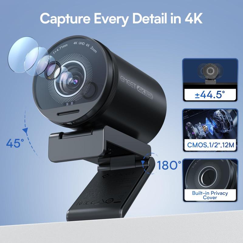 Webcam EMEET SmartCam S800 - 4K com Transmissão em 1080p a 60fps